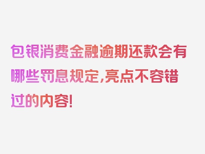 包银消费金融逾期还款会有哪些罚息规定，亮点不容错过的内容！