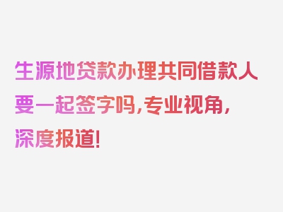 生源地贷款办理共同借款人要一起签字吗，专业视角，深度报道！