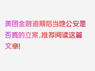 美团金融逾期后当地公安是否真的立案，推荐阅读这篇文章！