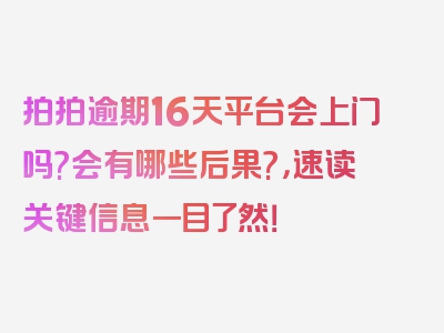 拍拍逾期16天平台会上门吗?会有哪些后果?，速读关键信息一目了然！