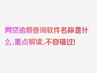 网贷逾期查询软件名称是什么，重点解读，不容错过！