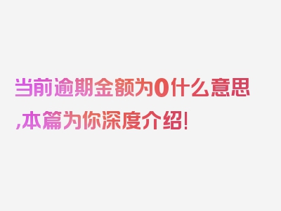 当前逾期金额为0什么意思，本篇为你深度介绍!