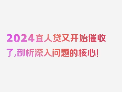 2024宜人贷又开始催收了，剖析深入问题的核心！