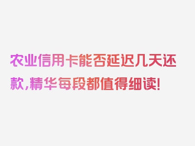 农业信用卡能否延迟几天还款，精华每段都值得细读！