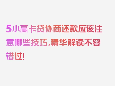 5小赢卡贷协商还款应该注意哪些技巧，精华解读不容错过！