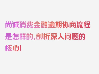 尚诚消费金融逾期协商流程是怎样的，剖析深入问题的核心！