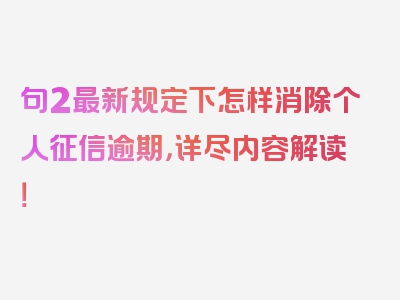 句2最新规定下怎样消除个人征信逾期，详尽内容解读！