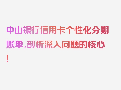 中山银行信用卡个性化分期账单，剖析深入问题的核心！