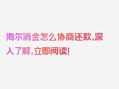 海尔消金怎么协商还款，深入了解，立即阅读！