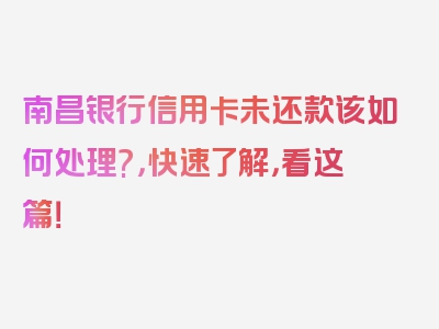 南昌银行信用卡未还款该如何处理?，快速了解，看这篇！