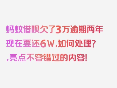 蚂蚁借呗欠了3万逾期两年现在要还6W,如何处理?，亮点不容错过的内容！