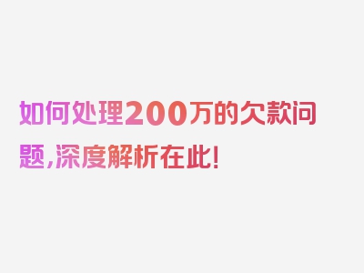 如何处理200万的欠款问题，深度解析在此！