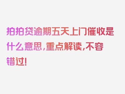 拍拍贷逾期五天上门催收是什么意思，重点解读，不容错过！