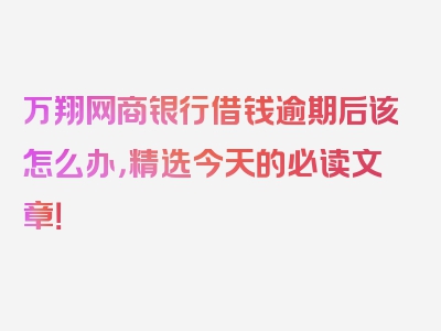 万翔网商银行借钱逾期后该怎么办，精选今天的必读文章！