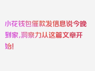 小花钱包催款发信息说今晚到家，洞察力从这篇文章开始！