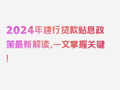 2024年建行贷款贴息政策最新解读，一文掌握关键！