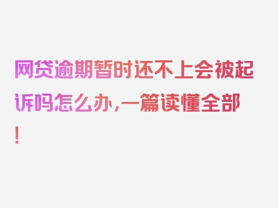 网贷逾期暂时还不上会被起诉吗怎么办，一篇读懂全部！