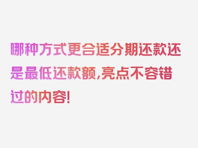 哪种方式更合适分期还款还是最低还款额，亮点不容错过的内容！