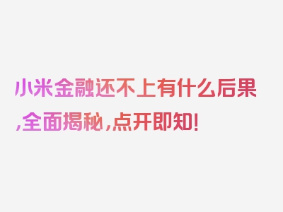 小米金融还不上有什么后果，全面揭秘，点开即知！