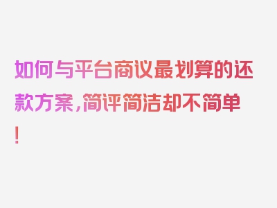 如何与平台商议最划算的还款方案，简评简洁却不简单！