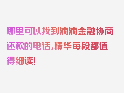 哪里可以找到滴滴金融协商还款的电话，精华每段都值得细读！