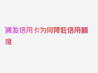 浦发信用卡为何降低信用额度