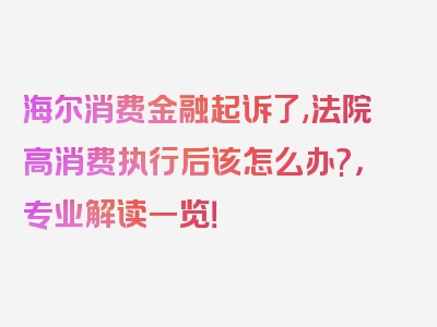 海尔消费金融起诉了,法院高消费执行后该怎么办?，专业解读一览！