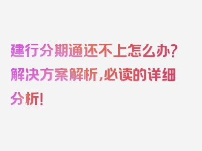 建行分期通还不上怎么办?解决方案解析，必读的详细分析！