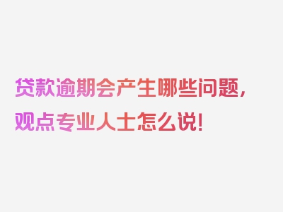 贷款逾期会产生哪些问题，观点专业人士怎么说！