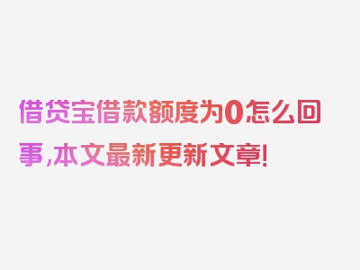 借贷宝借款额度为0怎么回事,本文最新更新文章！