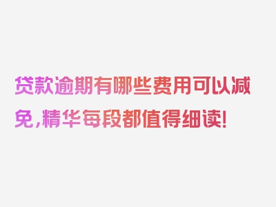 贷款逾期有哪些费用可以减免，精华每段都值得细读！