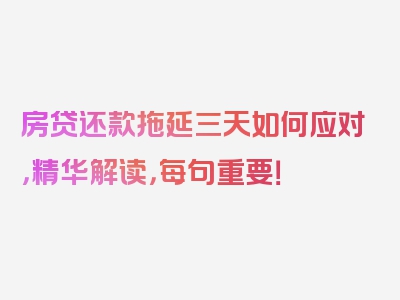 房贷还款拖延三天如何应对，精华解读，每句重要！