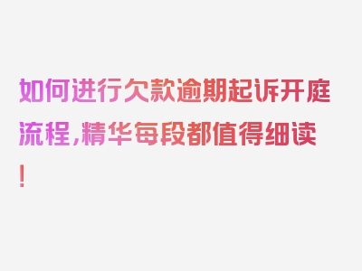 如何进行欠款逾期起诉开庭流程，精华每段都值得细读！