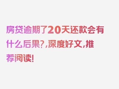 房贷逾期了20天还款会有什么后果?，深度好文，推荐阅读！