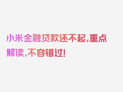 小米金融贷款还不起，重点解读，不容错过！