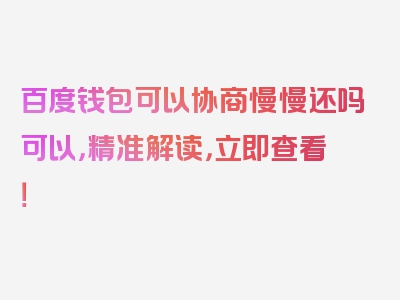 百度钱包可以协商慢慢还吗可以，精准解读，立即查看！