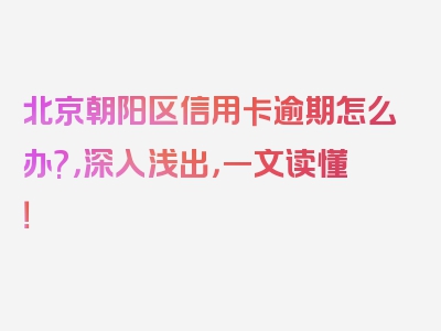 北京朝阳区信用卡逾期怎么办?，深入浅出，一文读懂！