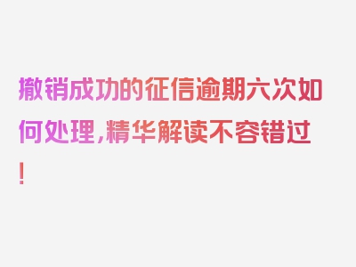 撤销成功的征信逾期六次如何处理，精华解读不容错过！