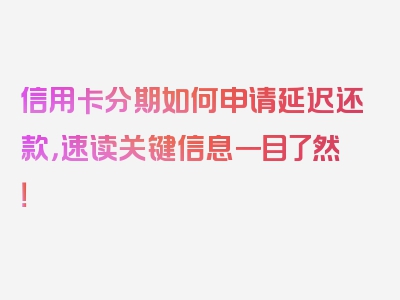 信用卡分期如何申请延迟还款，速读关键信息一目了然！