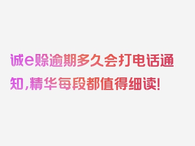 诚e赊逾期多久会打电话通知，精华每段都值得细读！