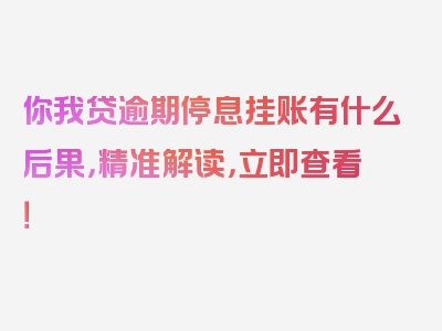 你我贷逾期停息挂账有什么后果，精准解读，立即查看！