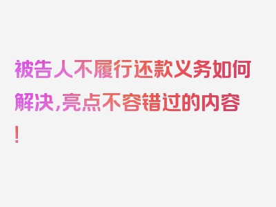 被告人不履行还款义务如何解决，亮点不容错过的内容！