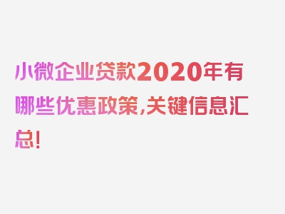 小微企业贷款2020年有哪些优惠政策，关键信息汇总！