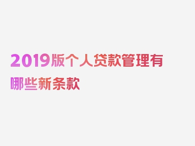 2019版个人贷款管理有哪些新条款