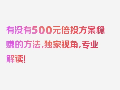 有没有500元倍投方案稳赚的方法，独家视角，专业解读！