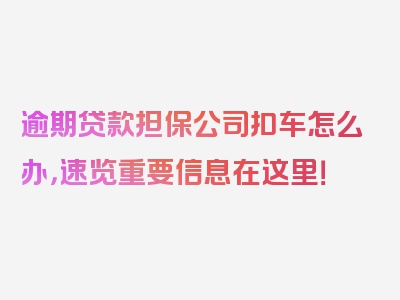 逾期贷款担保公司扣车怎么办，速览重要信息在这里！