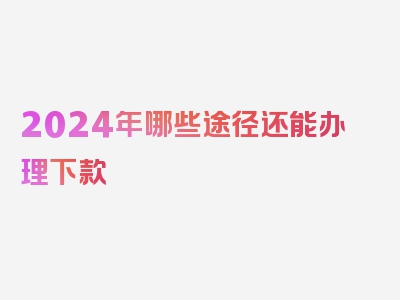 2024年哪些途径还能办理下款