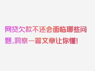 网贷欠款不还会面临哪些问题，洞察一篇文章让你懂！