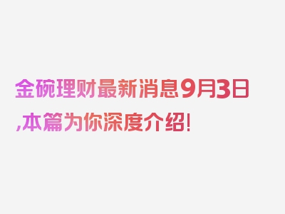 金碗理财最新消息9月3日，本篇为你深度介绍!