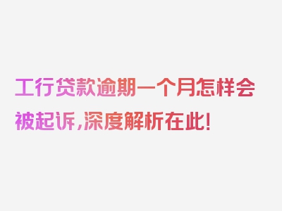 工行贷款逾期一个月怎样会被起诉，深度解析在此！